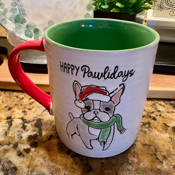 Festive French Bulldog Holiday Mug - Red and Green 14 oz. - Picture 1 of 4